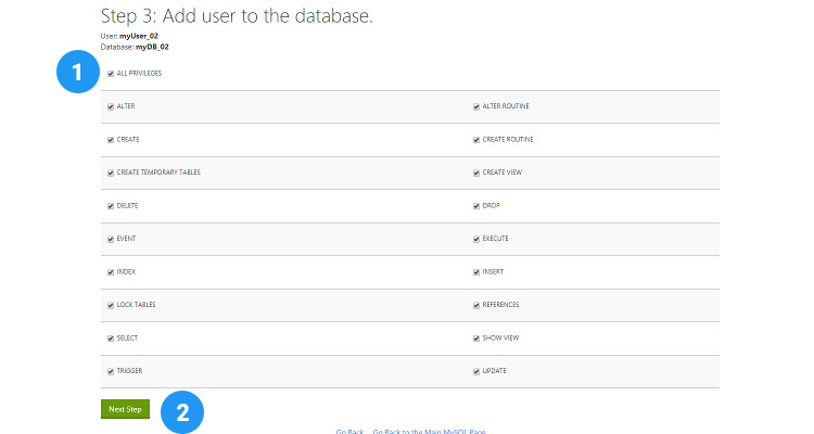 11 MySQL db, User and assign privileges