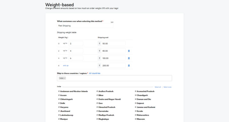 Free shipping, Flat rate shipping, Weight based shipping 05