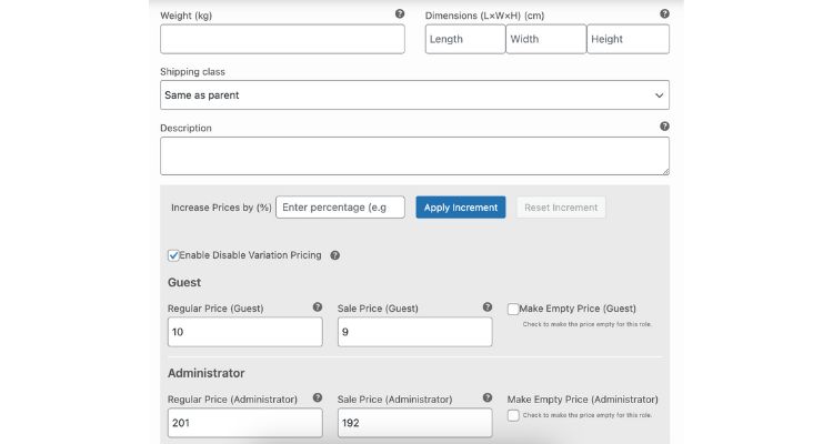 Step 5 Set Prices for Variations